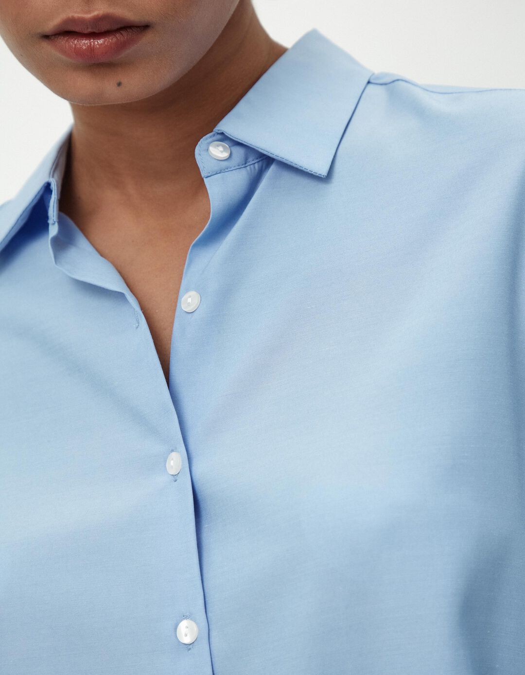 Camisa de Manga Comprida Popelina, Mulher, Azul Claro