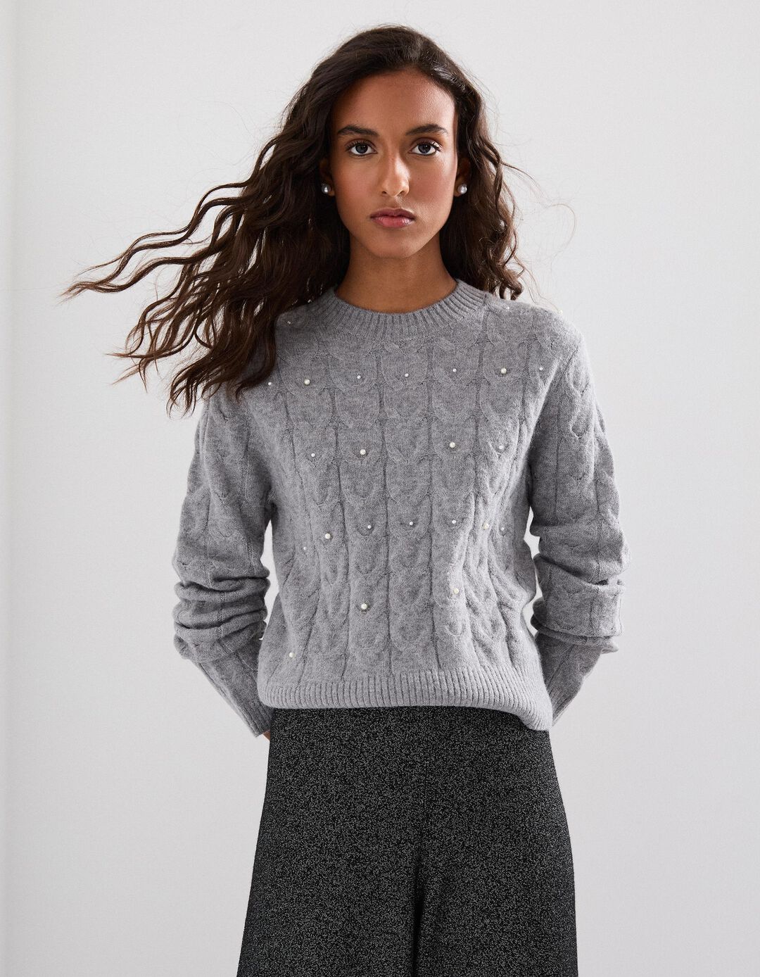 Camisola de Malha, Mulher, Cinzento