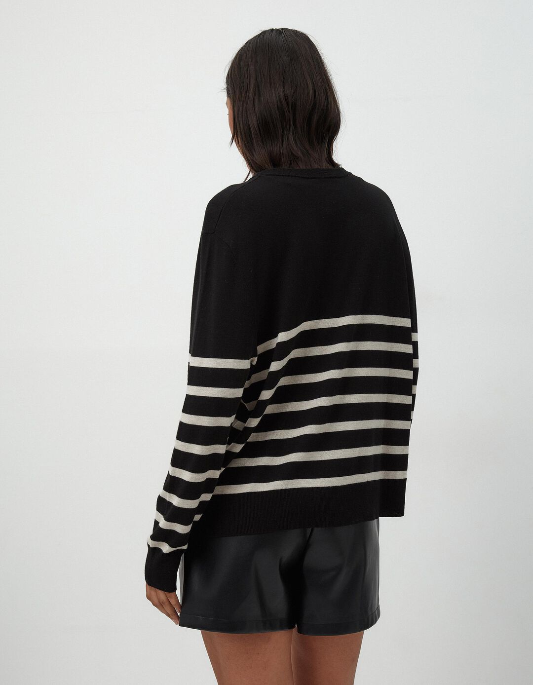 Camisola Mistura de Caxemira Riscas, Mulher, Bege