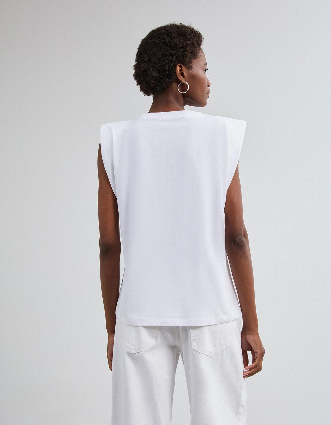 T-shirt Ombreiras Com Brilhos, Mulher, Branco