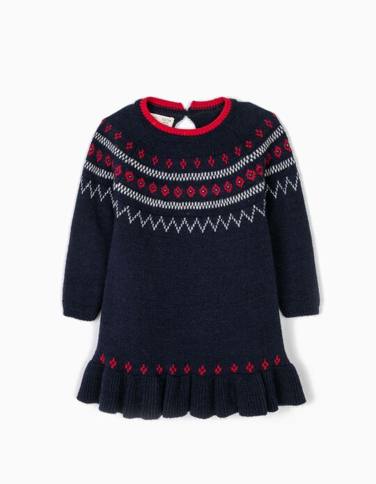 Vestido de Malha Jacquard Azul