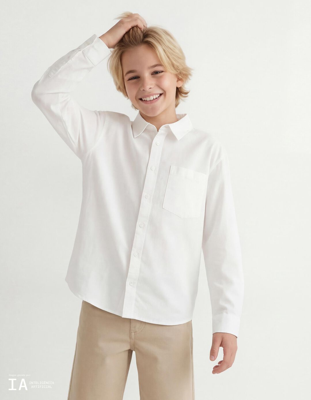 Camisa 'Relaxed Fit', Menino, Branco