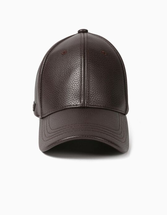 Brown Leather Cap, for Men
