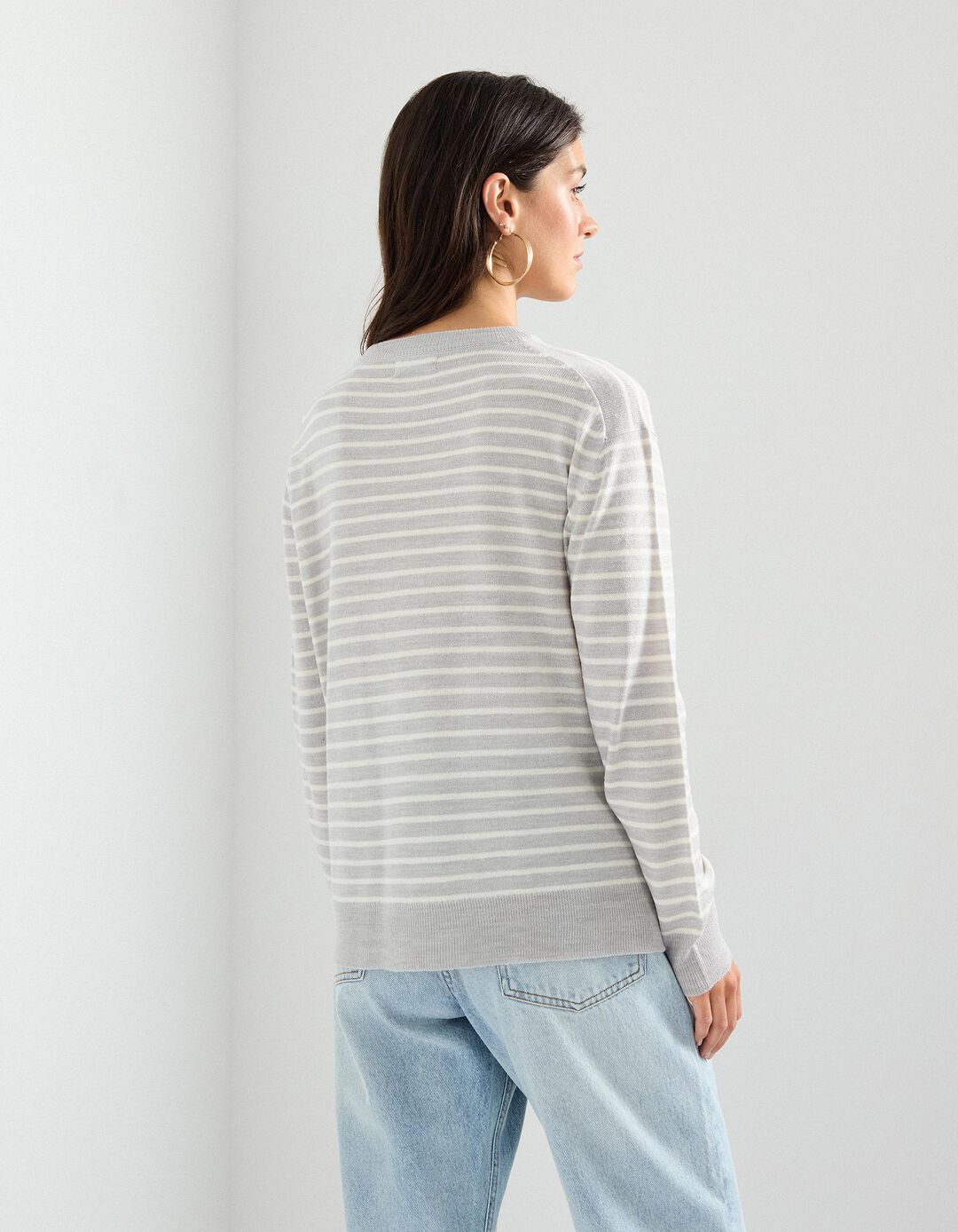 Camisola de Malha com Riscas, Mulher, Cinzento Claro