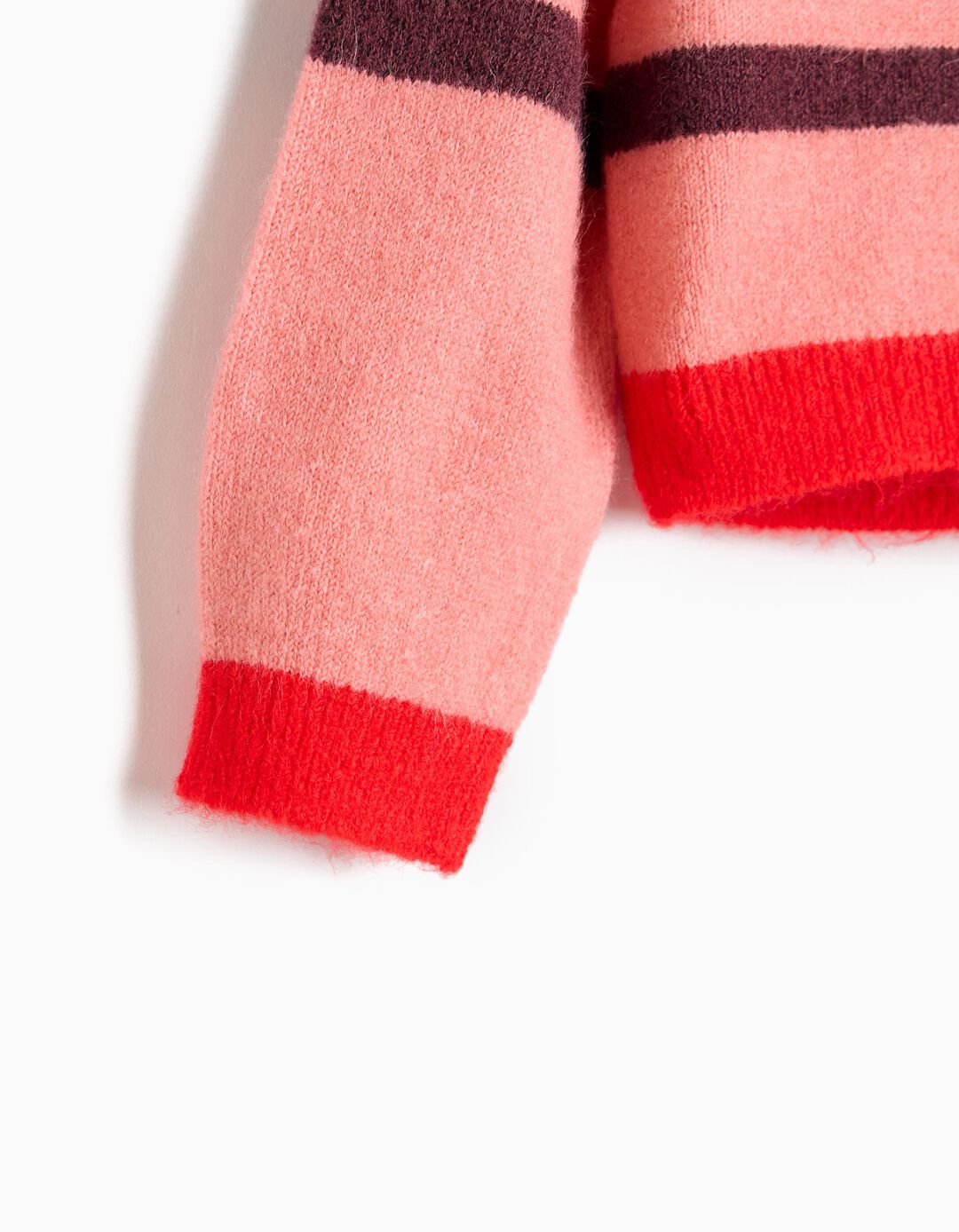 Camisola De Malha &Agrave;s Riscas, Menina, Vermelho Escuro