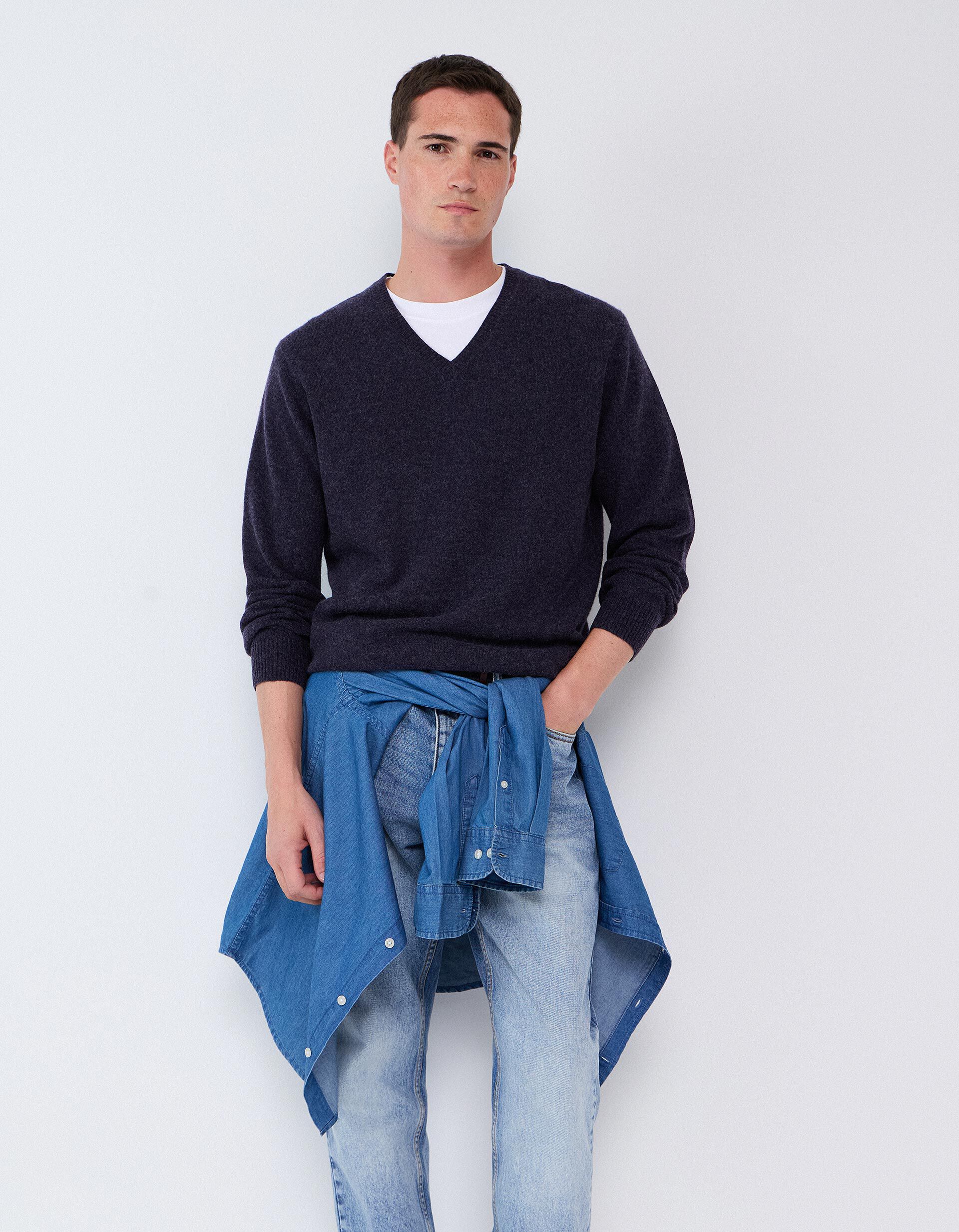 Comprar Online Camisola Com Mistura De L&atilde;, Homem, Azul Escuro