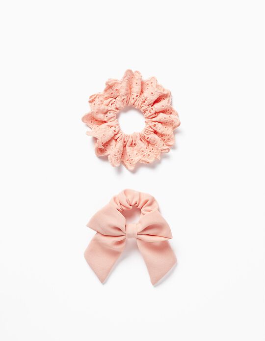 Comprar Online 2-Pack Scrunchie Hair Elastics with English Embroidery for Baby Girls and Girls, Pink