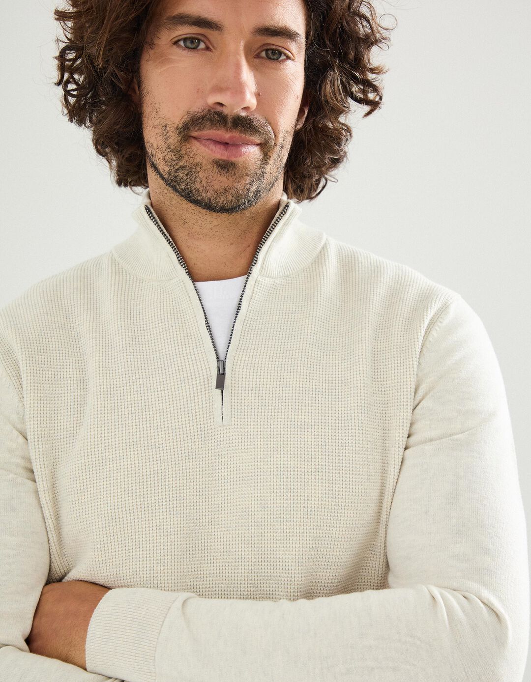 Sweatshirt com Fecho, Homem, Bege 