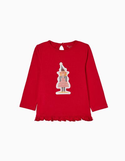 Long Sleeve Cotton T-shirt for Baby Girls 'X-Mas', Red