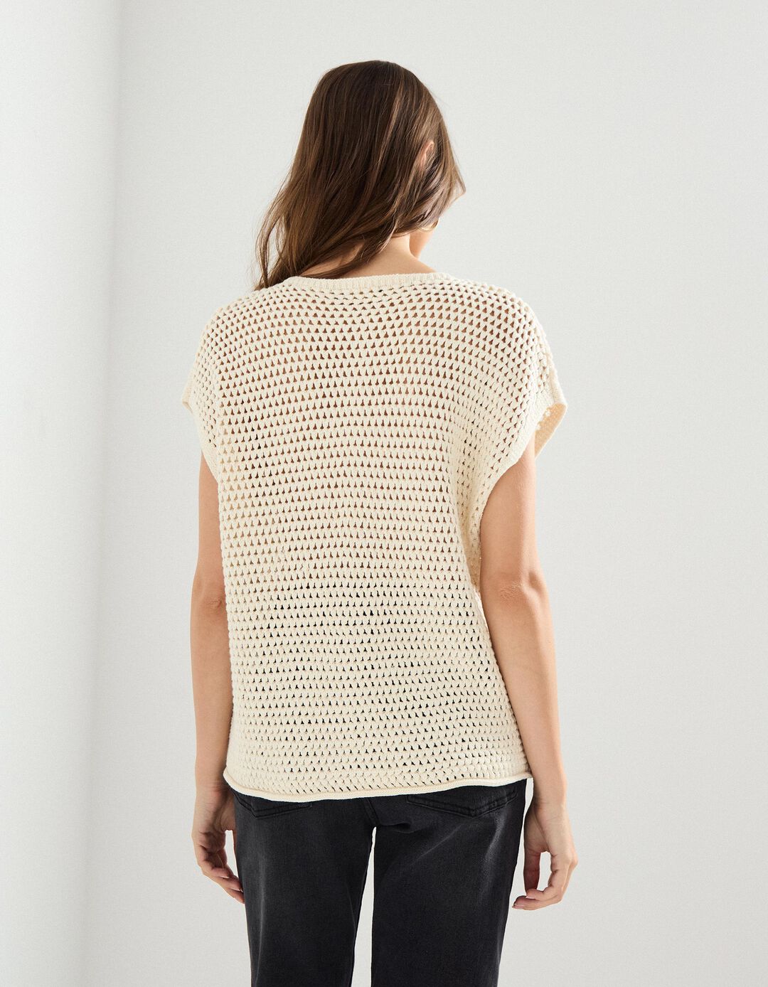 Colete de Crochet, Mulher, Bege Claro