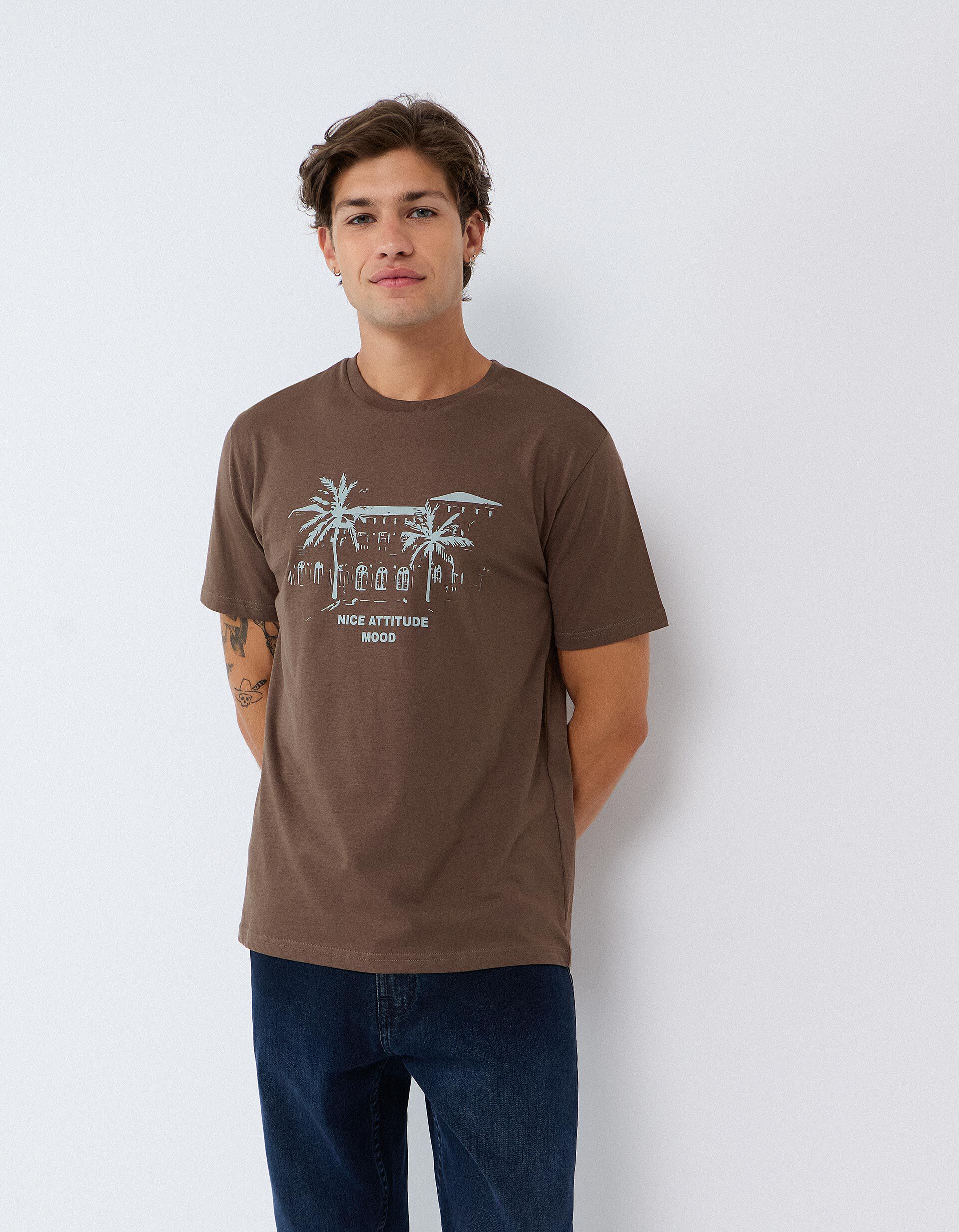 Comprar Online T-shirt Jersey Estampada, Homem, Castanho