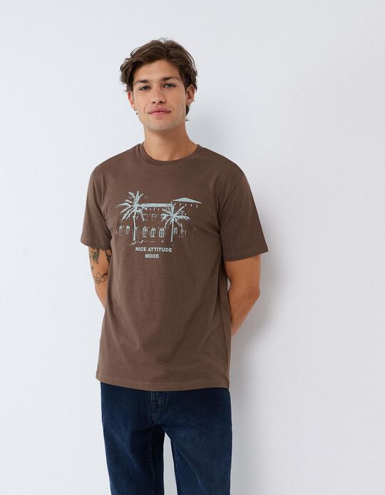 Comprar Online T-shirt Jersey Estampada, Homem, Castanho