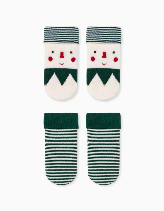 2 Pairs of Non-Slip Socks for Babies 'Harlequin', Green