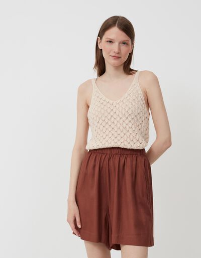 Linen Blend Shorts, Women, Brown
