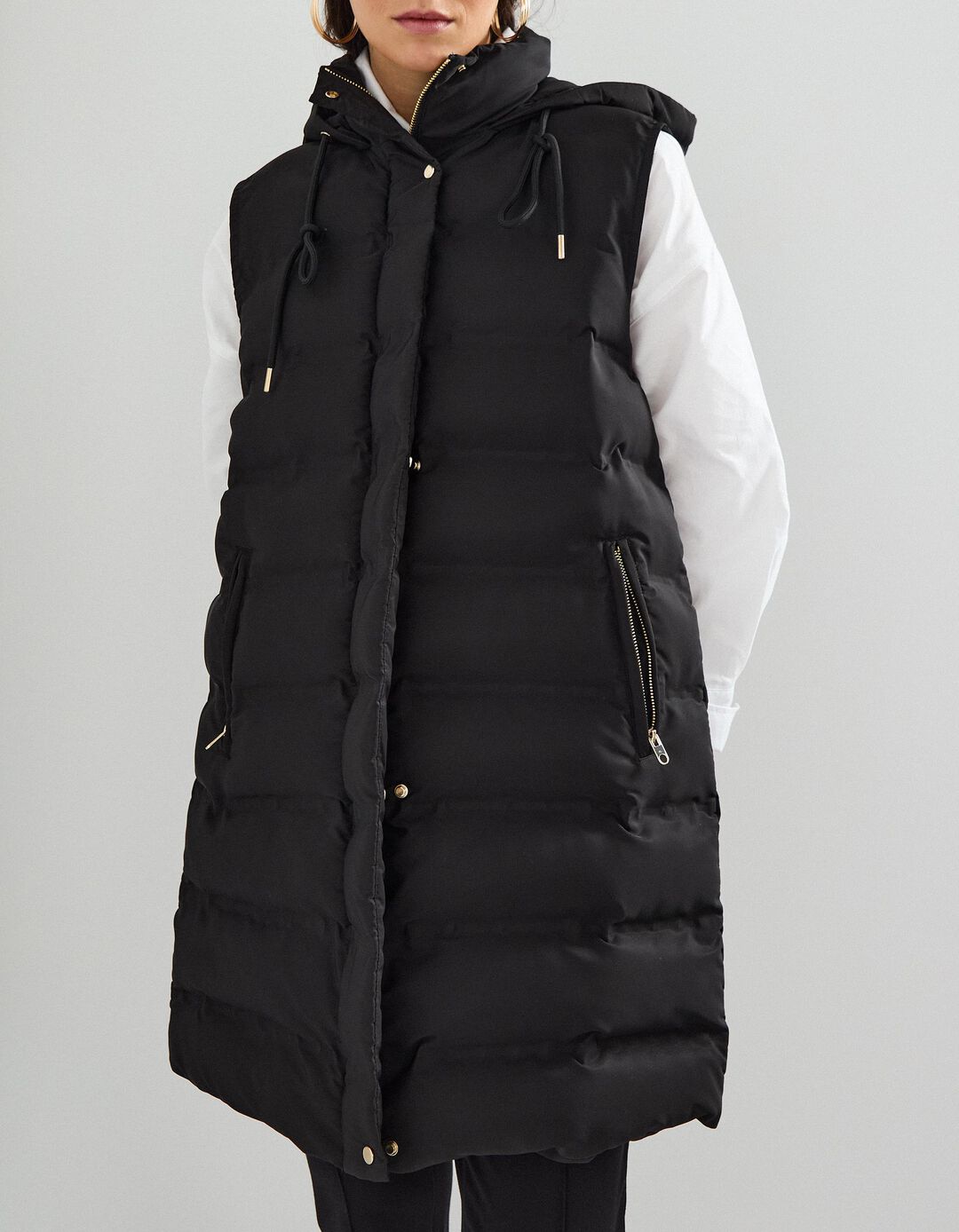 Colete Acolchoado Capuz, Mulher, Preto