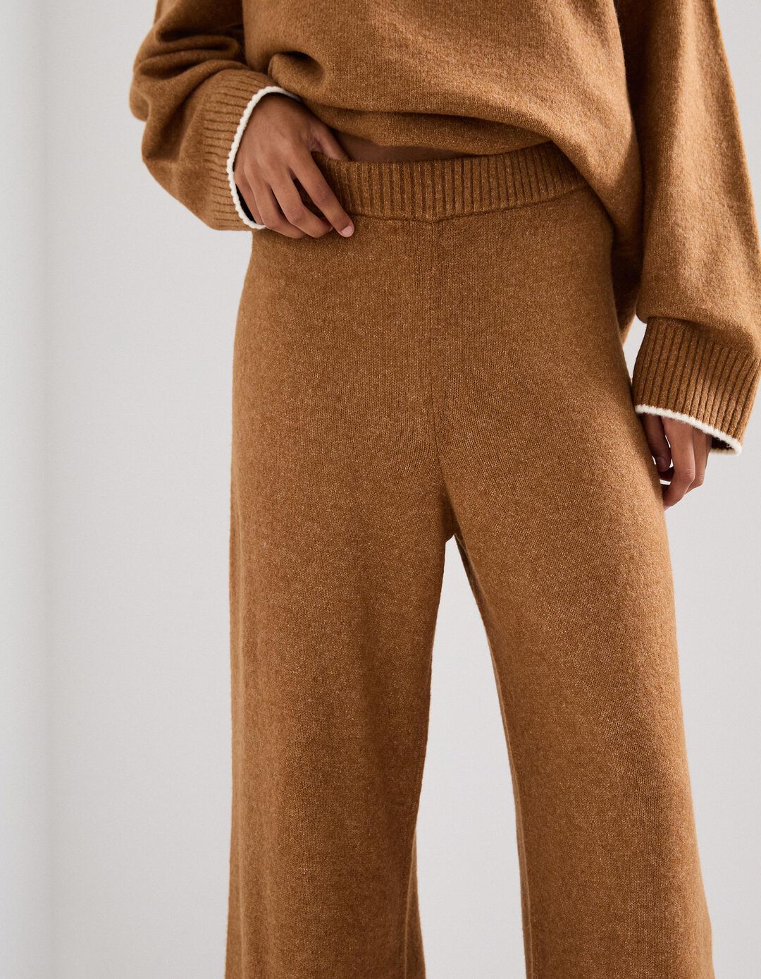 Calças de Malha com Lã, Mulher, Castanho Claro