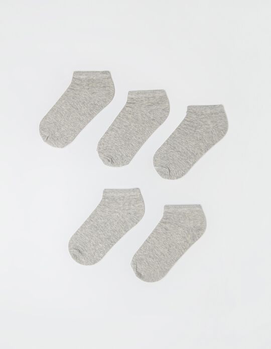 5 Pairs of Cotton Trainer Socks, Women, Grey