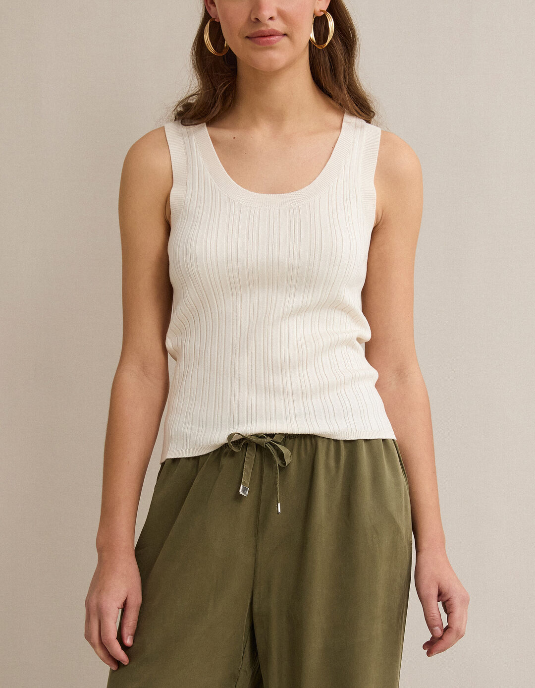 Top de Malha Canelada, Mulher, Cru