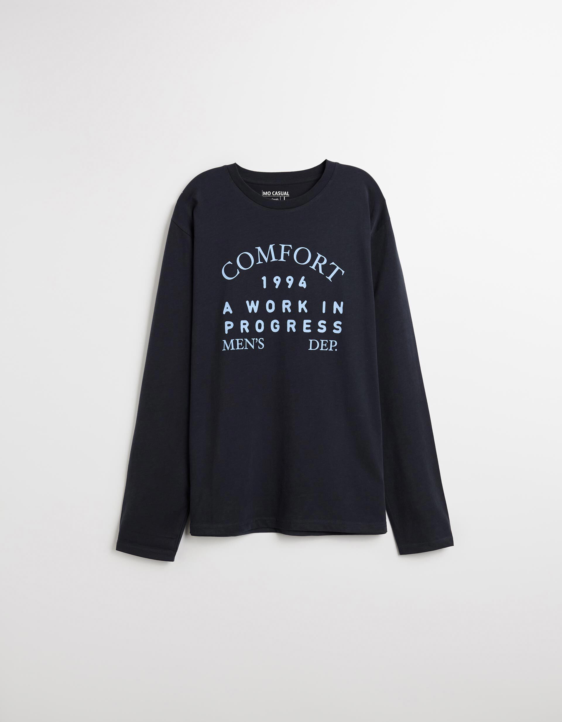 Comprar Online T-shirt de Manga Comprida Estampado, Homem, Azul Escuro