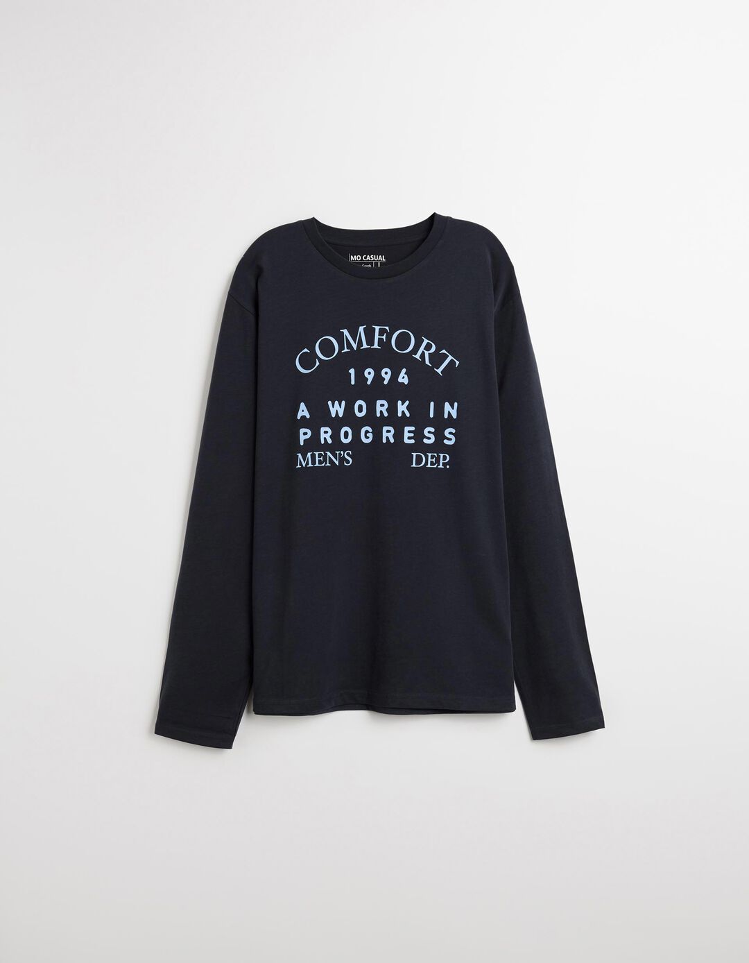 T-shirt de Manga Comprida Estampado, Homem, Azul Escuro