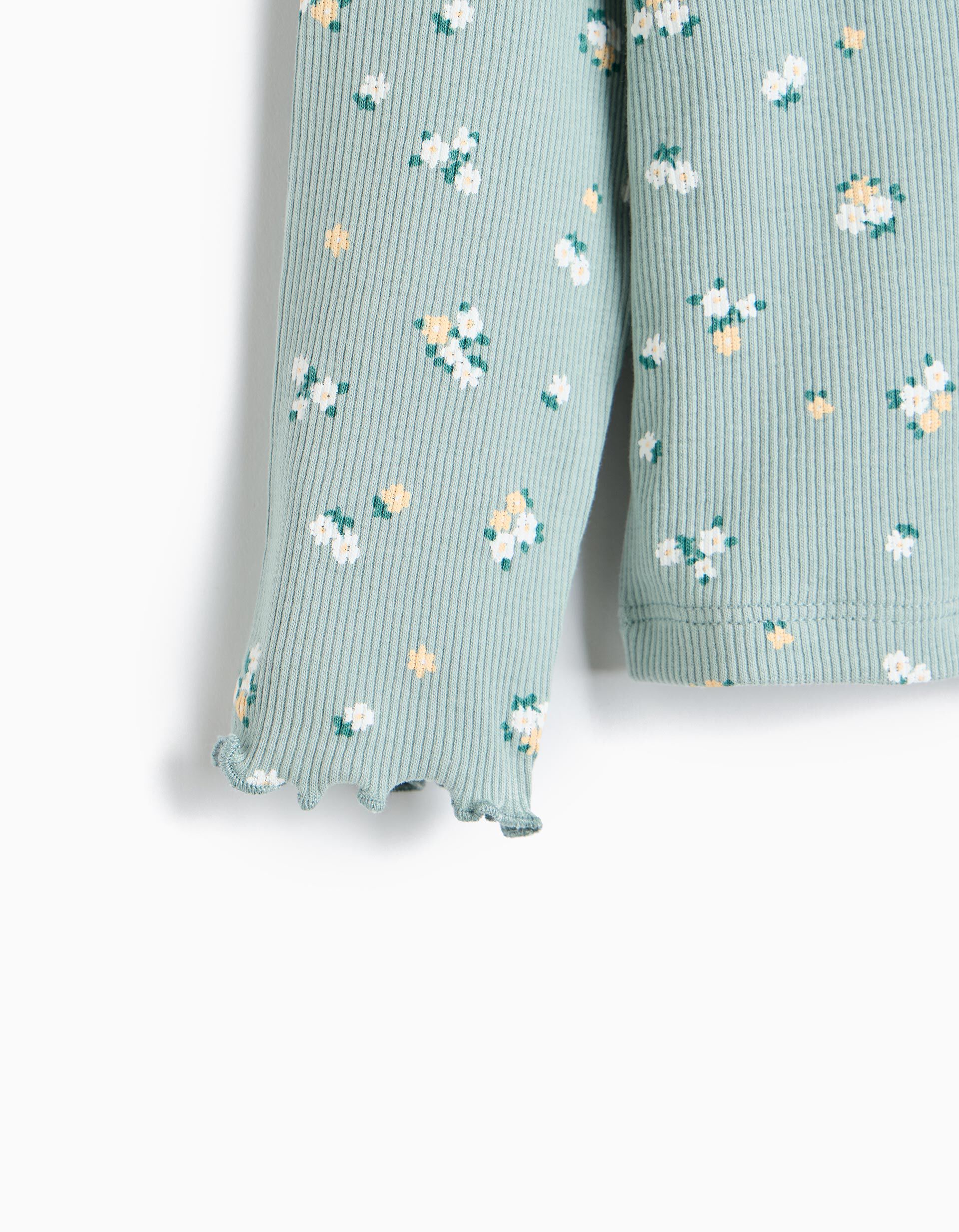 Comprar Online Camisola Canelada Com Flores, Menina, Verde Claro