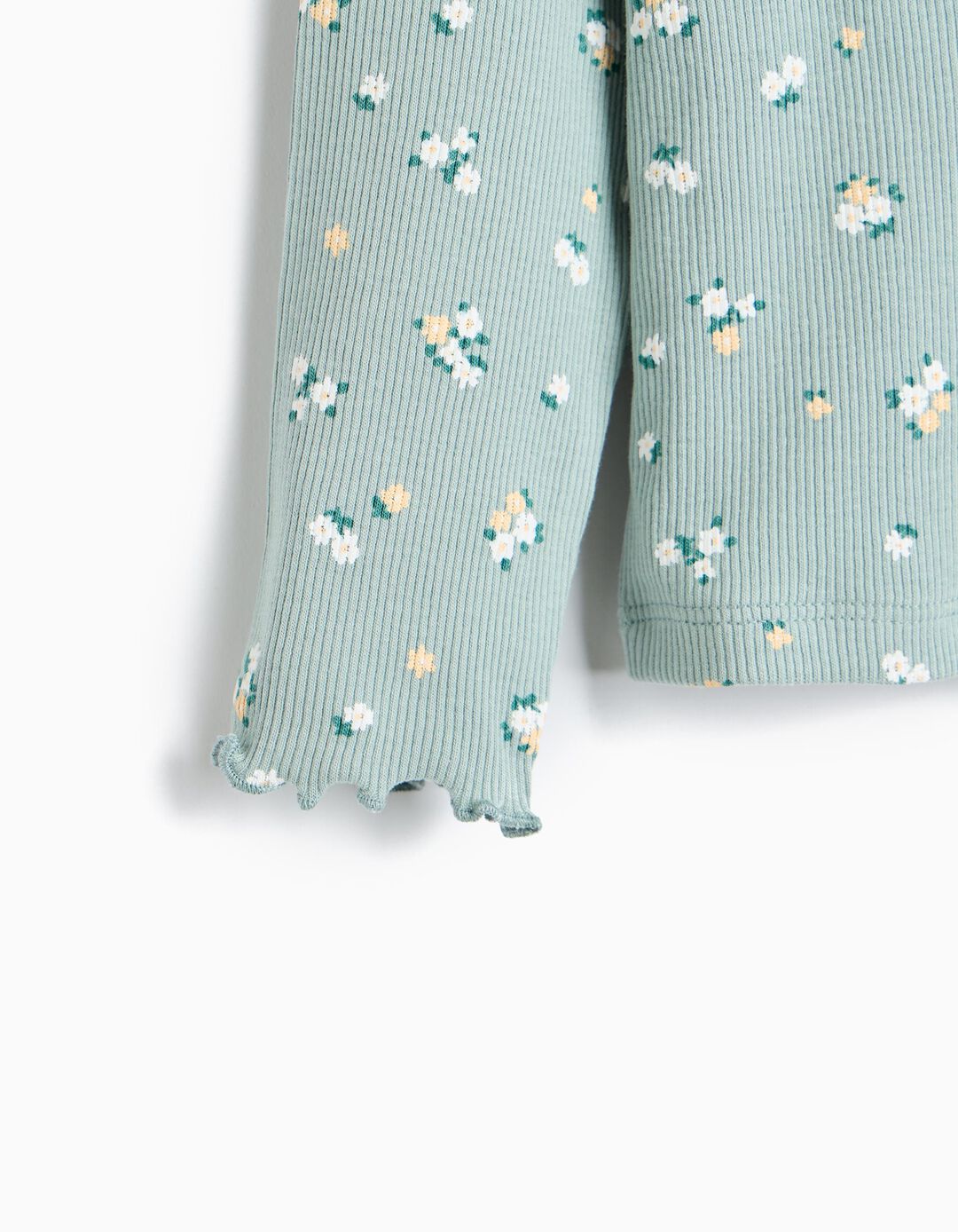 Camisola Canelada Com Flores, Menina, Verde Claro