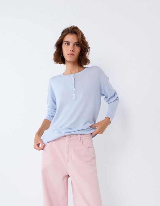 Comprar Online Camisola Decote Henley, Mulher, Azul