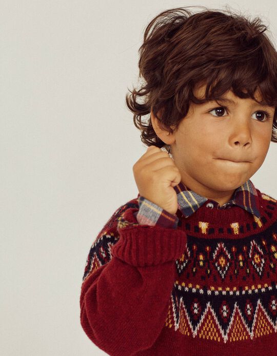 Knit Jumper with Jacquard for Boys, Red