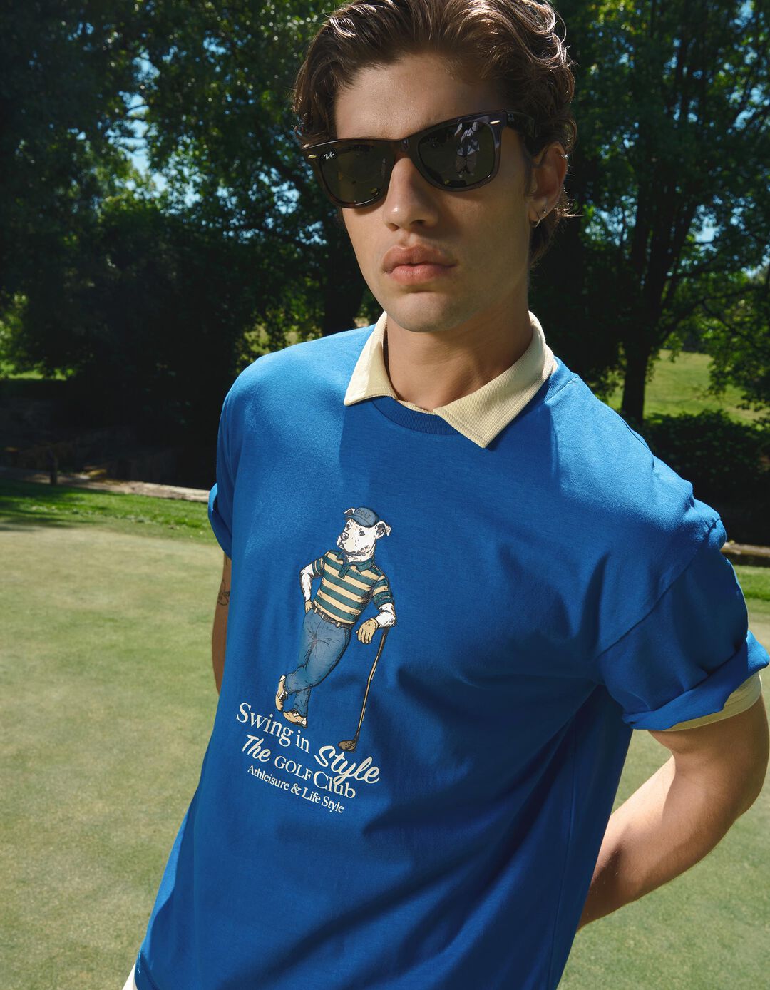 T-shirt Jersey Estampada, Homem, Azul Escuro