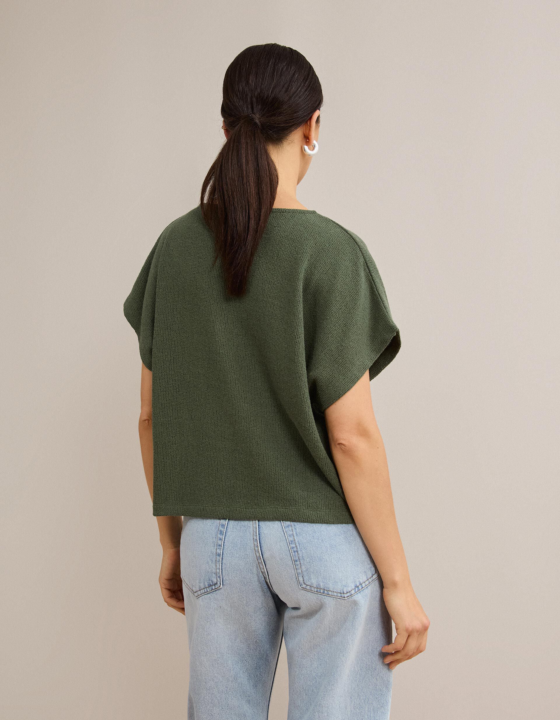 Comprar Online T-shirt Em Malha R&uacute;stica, Mulher, Verde Escuro