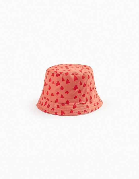 Reversible Hat for Baby Girls 'Surfing', White/Coral