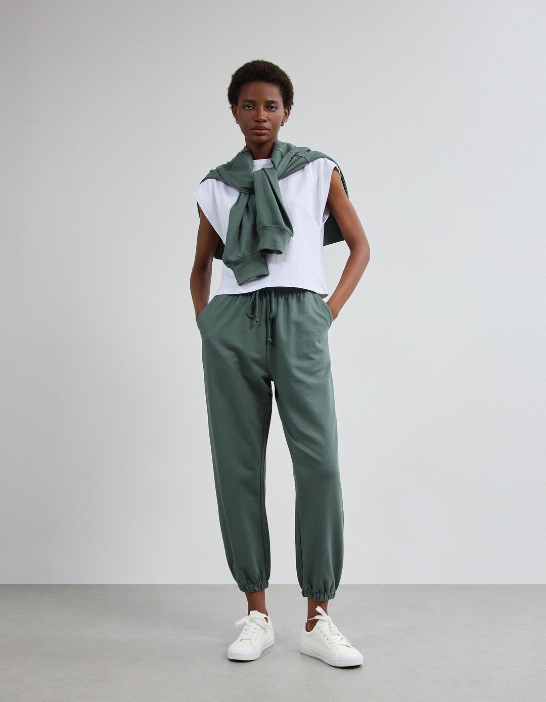 Cal&ccedil;as Jogger De Felpa, Mulher, Verde Escuro