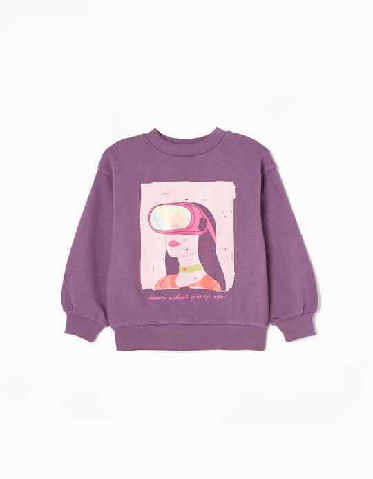 Brushed Cotton Sweatshirt for Girls 'Virtual Reality', Purple