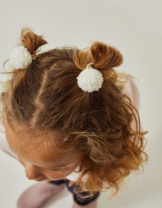 4-Pack Hair Pins + Hair Bobbles with Pompoms for Babies and Girls, Gold/White