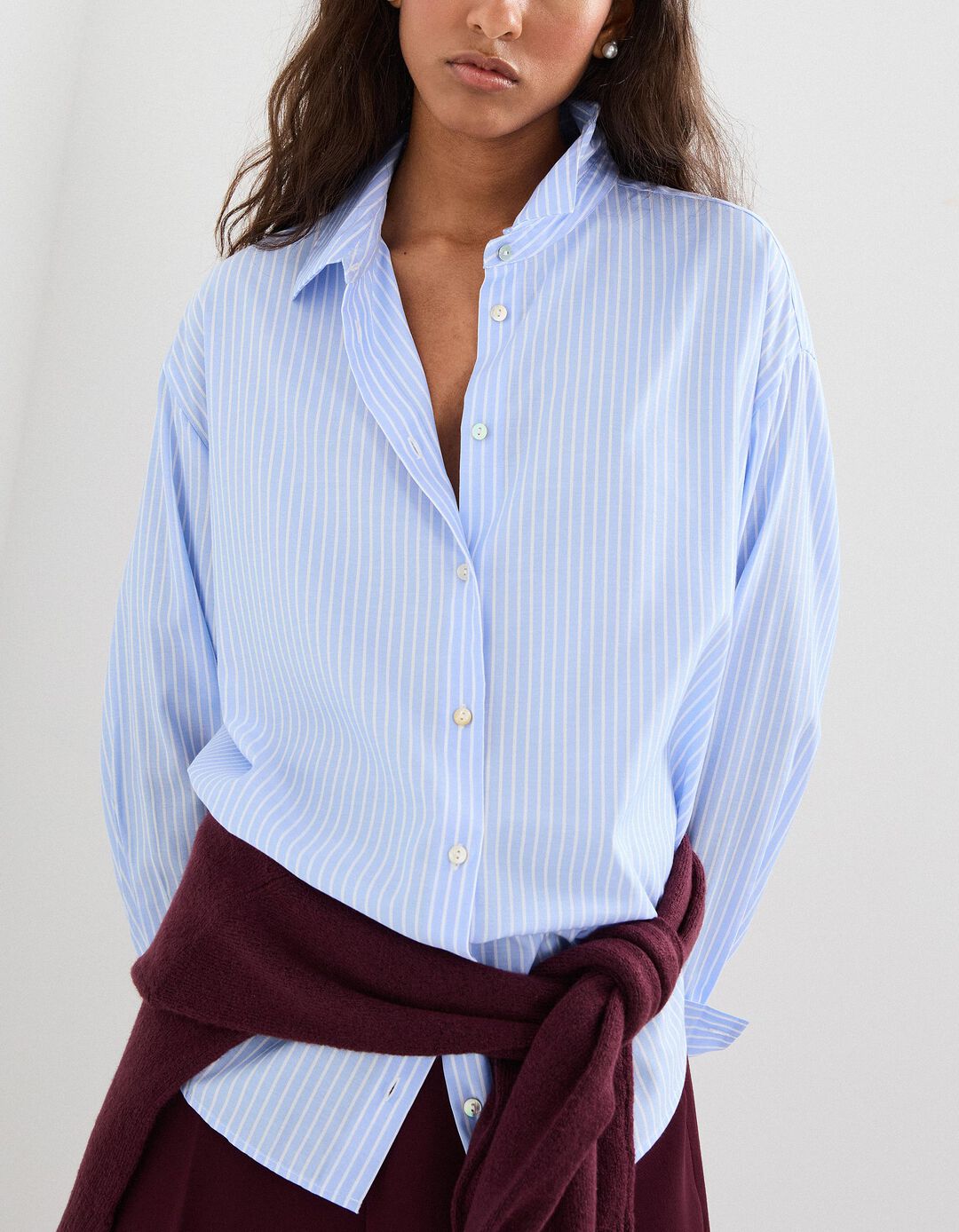 Camisa às Riscas, Mulher, Azul Claro