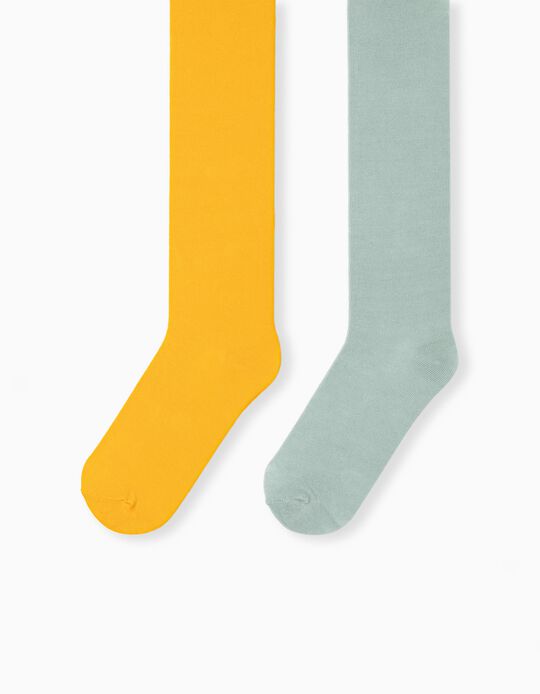 2 Fine Knit Tights, Babies, Yellow/ Light Green