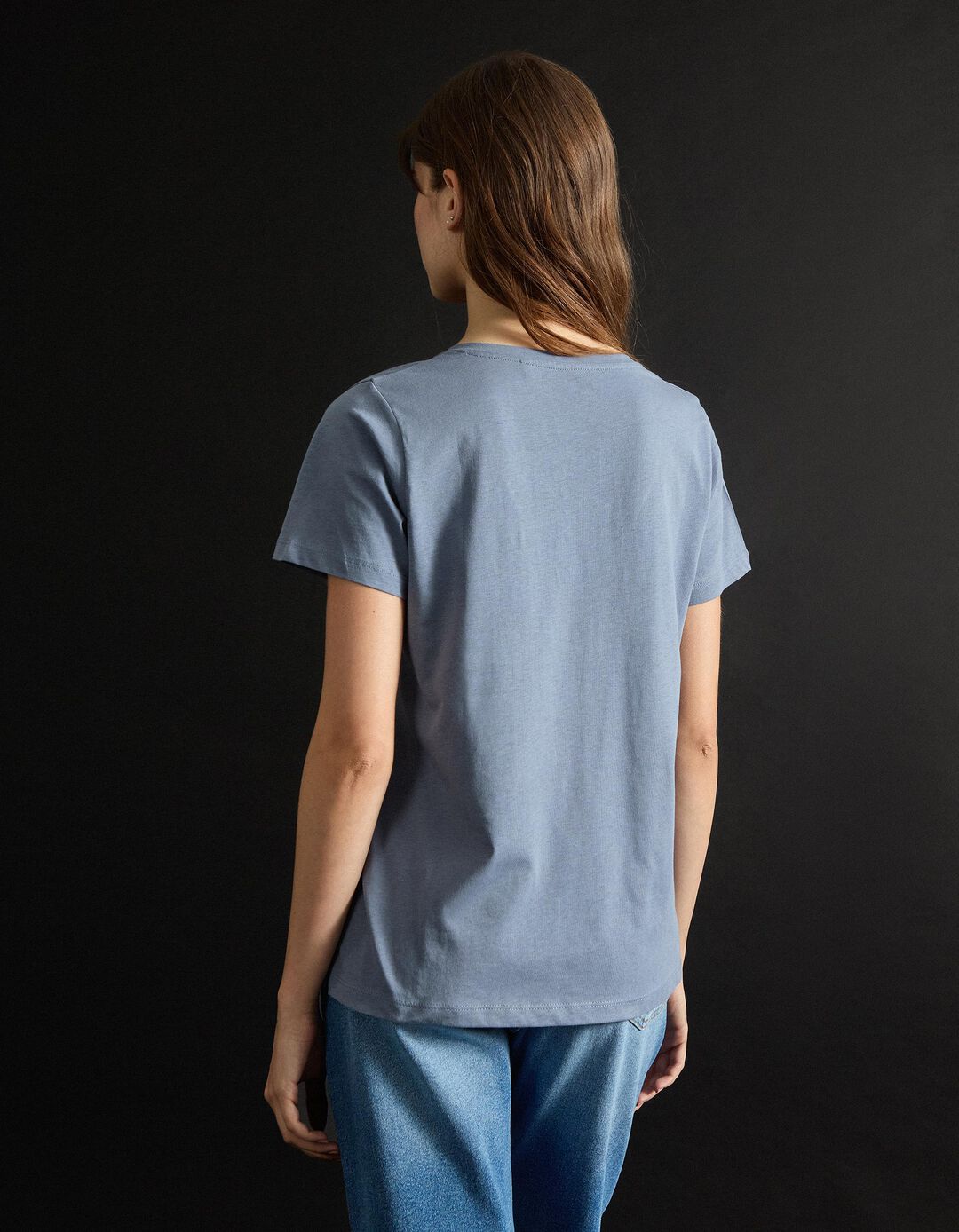 T-shirt Decote em V, Mulher, Azul
