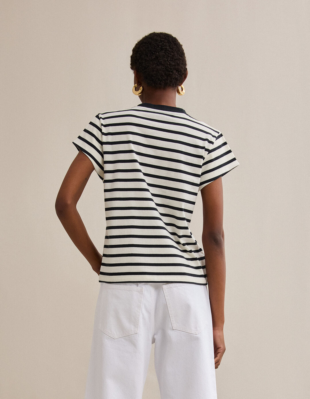 T-shirt Riscas, Mulher, Preto