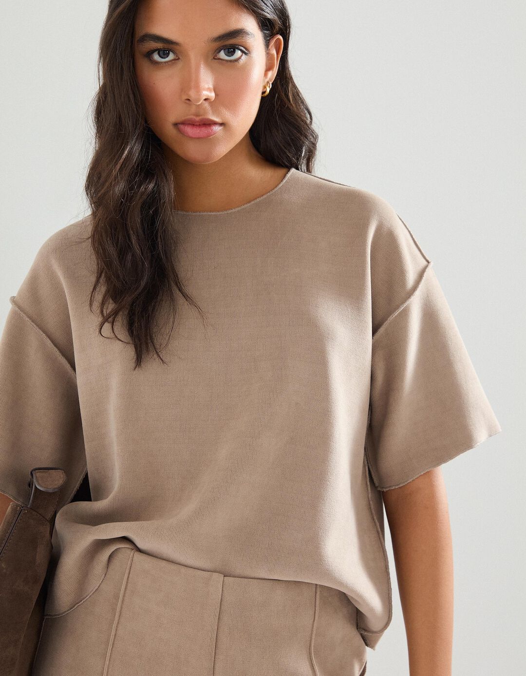 T-shirt, Mulher, Bege Escuro