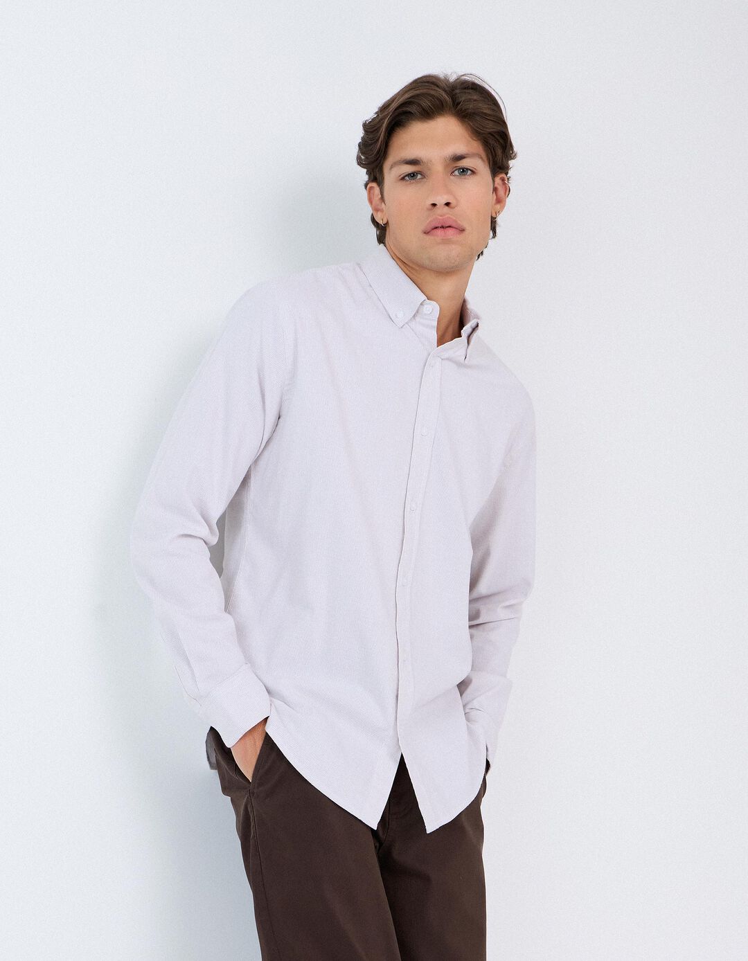 Camisa Oxford, Homem, Bege