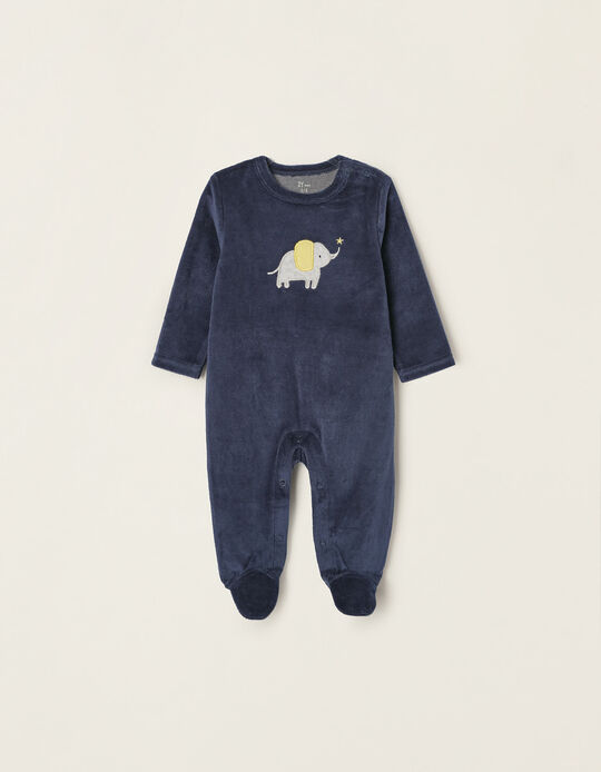 Velour Sleepsuit for Babies 'Elephant', Dark Blue