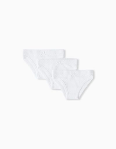 3 Microperforated Briefs Pack, Girls, White