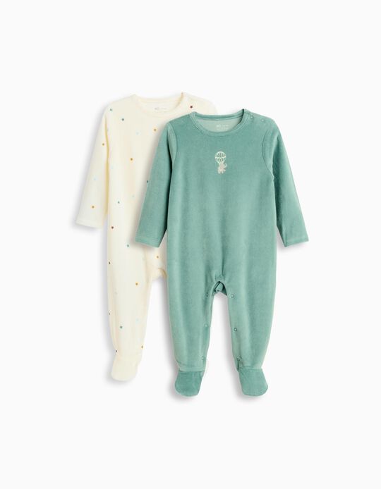 Comprar Online Pack 2 Babygrows Veludo, Recém-Nascido, Verde Escuro