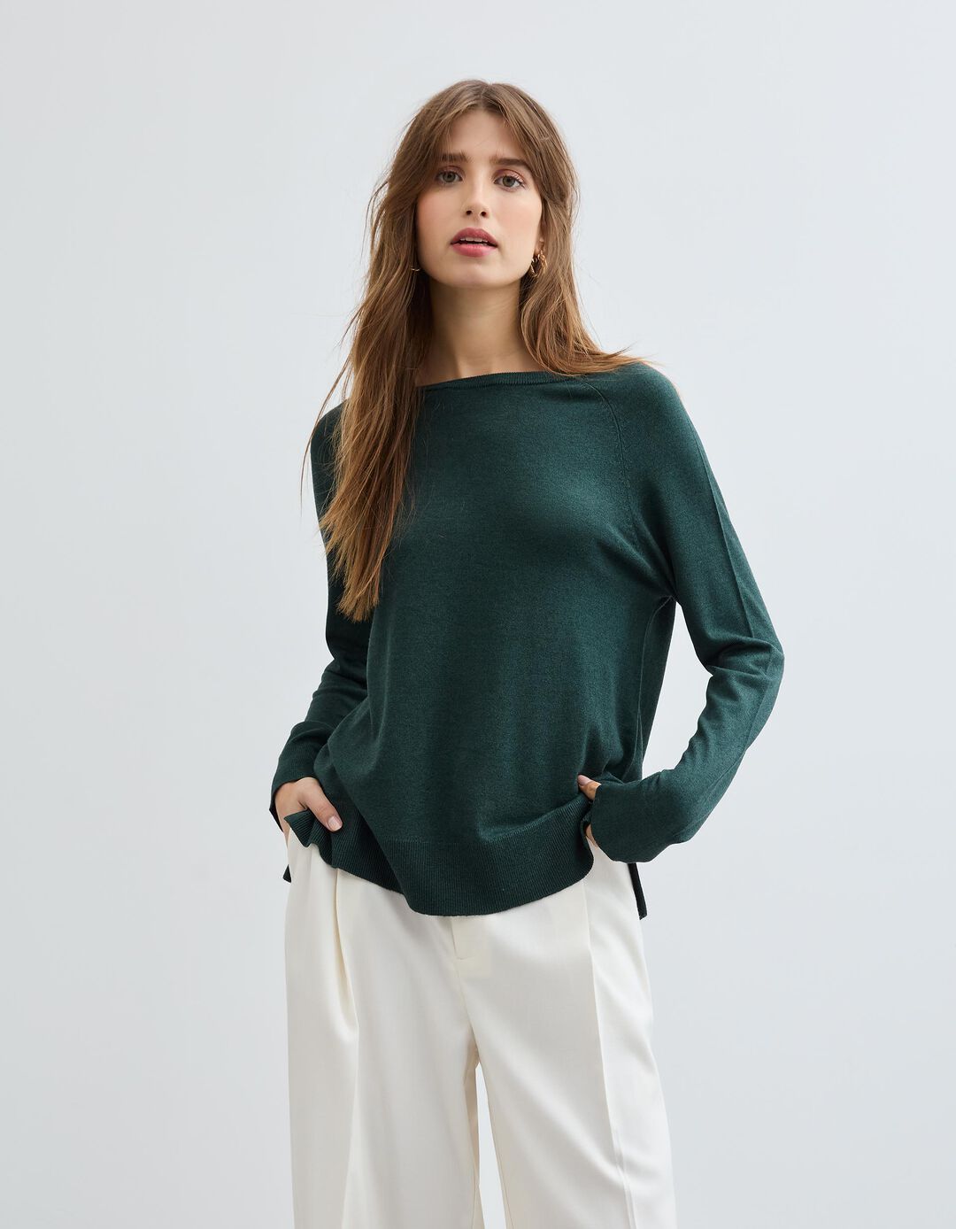 Camisola com Caxemira, Mulher, Verde Escuro