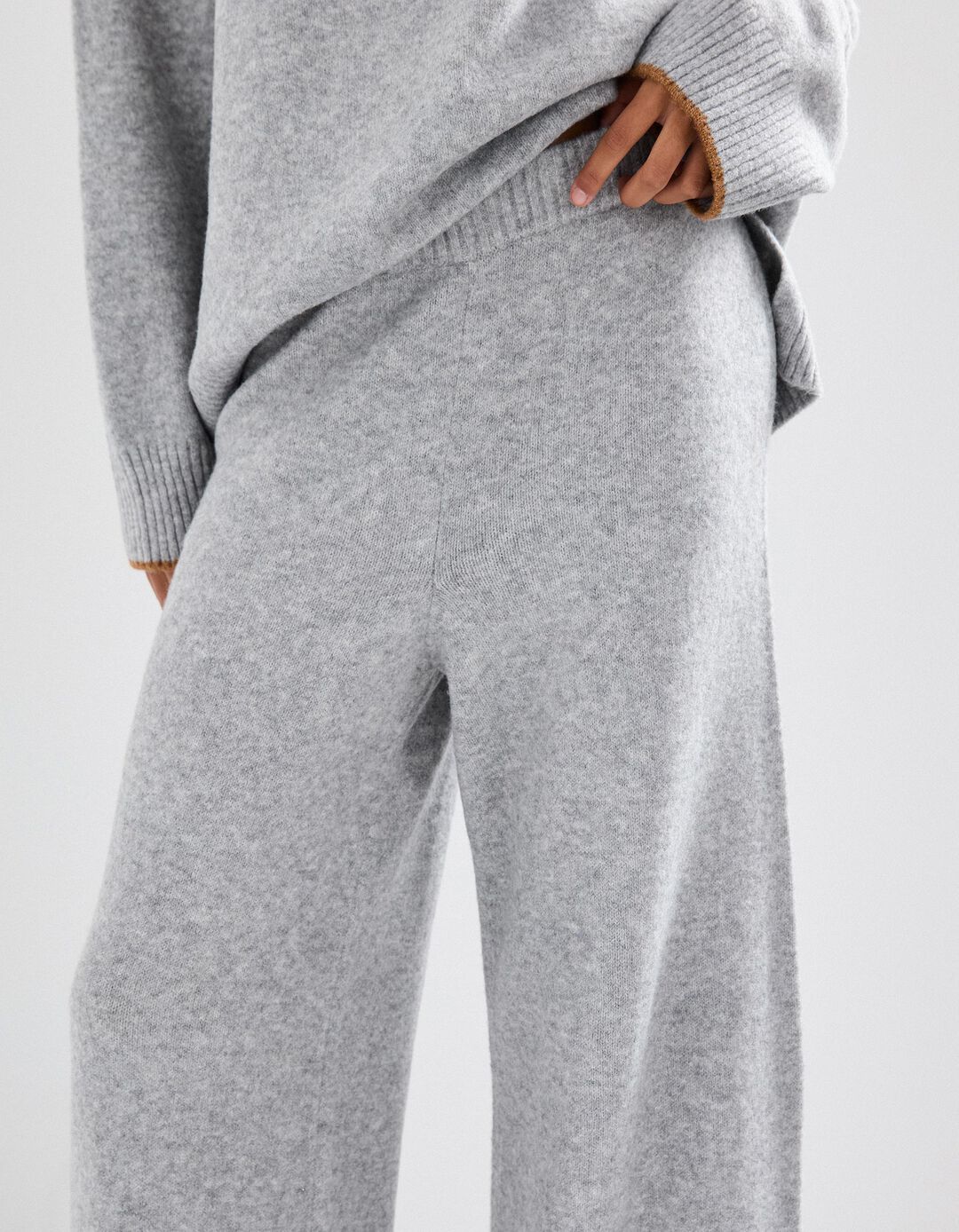 Calças de Malha com Lã, Mulher, Cinzento Claro