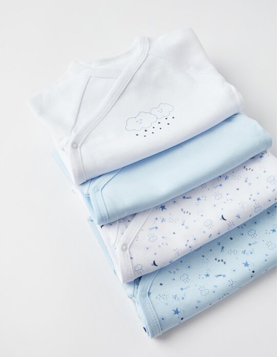4 Long Sleeve Bodysuits for Baby Boys 'Clouds &Stars', White/Blue