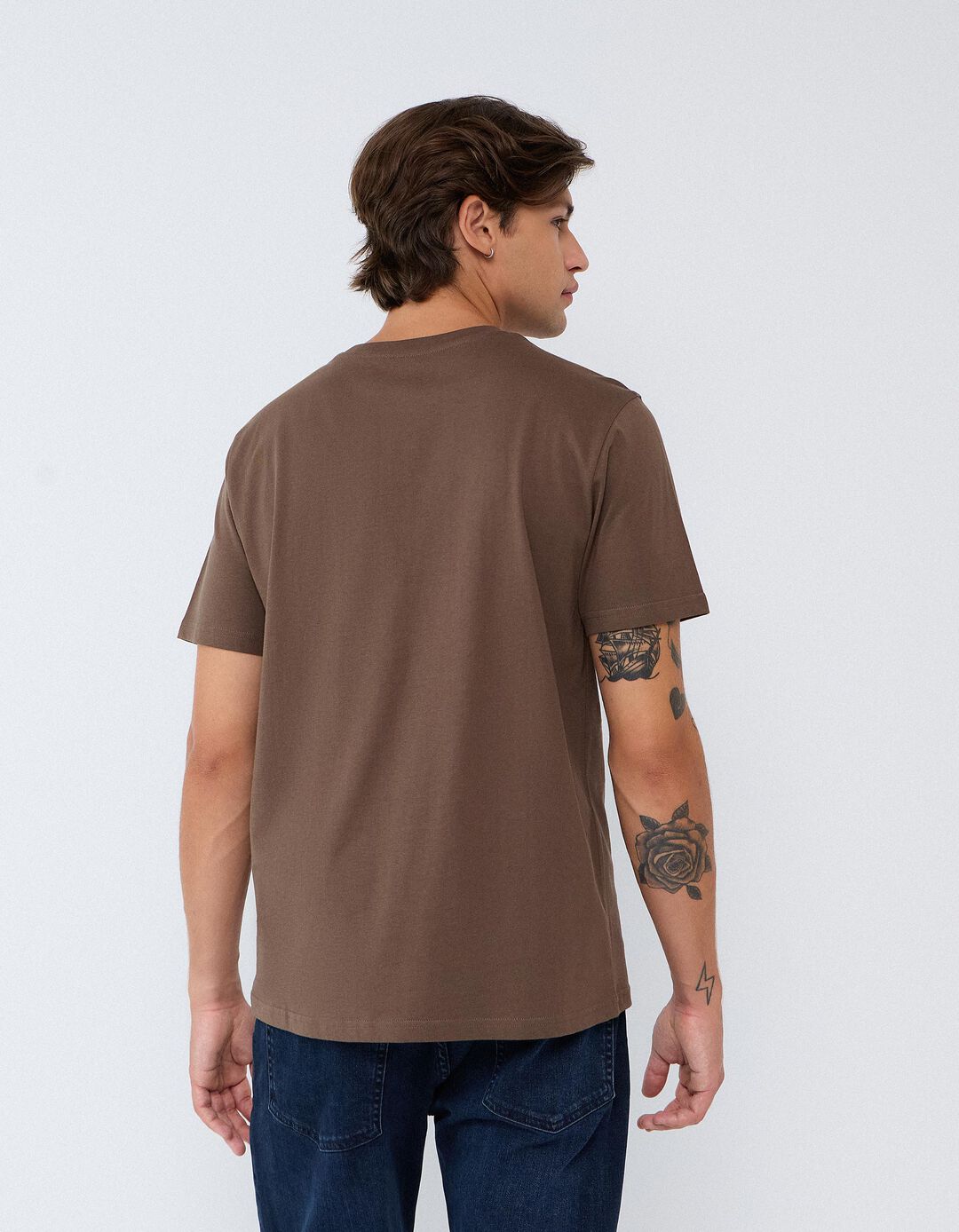 T-shirt Jersey Estampada, Homem, Castanho
