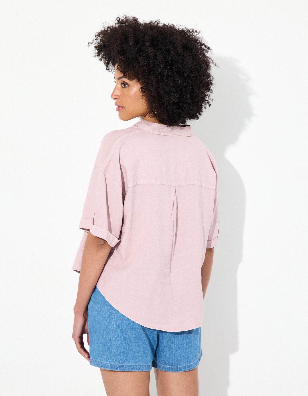 Camisa Curta com Linho, Mulher, Roxo Claro