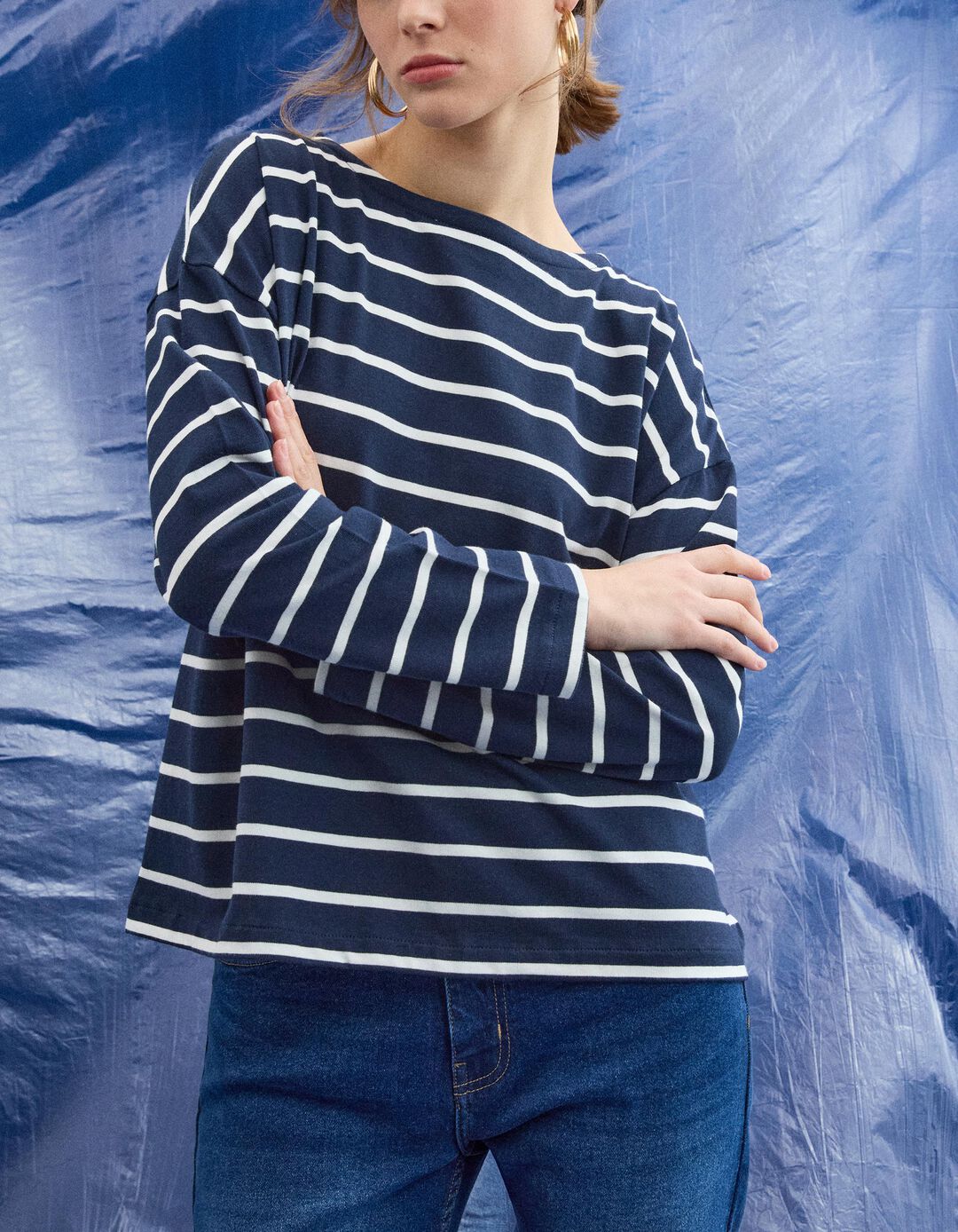 T-shirt Manga Comprida, Mulher, Azul Escuro