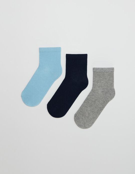 7 Pairs Trainer Socks, Children, Blue/ Grey
